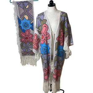Tuinos Womens Kimono Duster And Shawl Set One Size Multicolor Rare Handmade